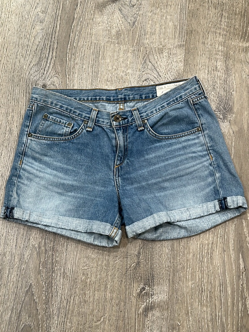 rag & bone Medium Blue Cuffed Denim Shorts